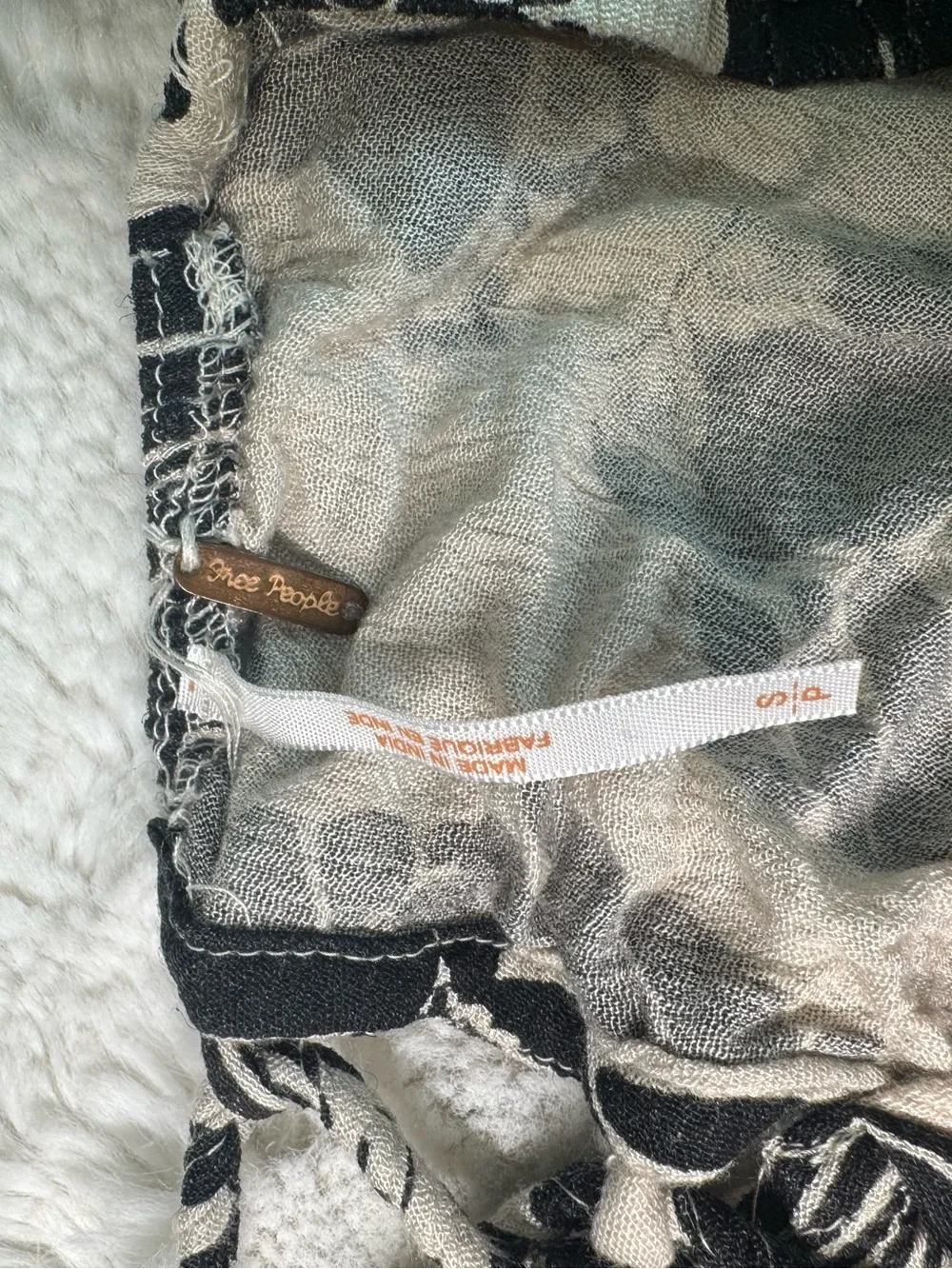 Free People Tan & Black Printed Puff Sleeve Top